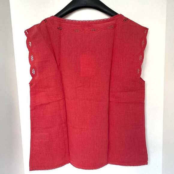 Joie Eyelet Cotton Linen Top Womens Small Coral Short Sleeve Lace Kinski Summer - Picture 3 of 10